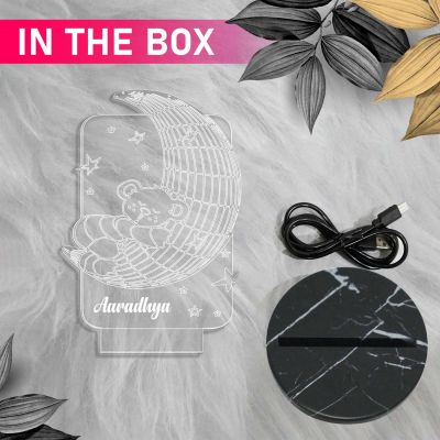 3D Illusion Moon Bear Design Night Lamp with Warm White Light Customized with Name Birthday Gift For Kids & Kids Room Decor